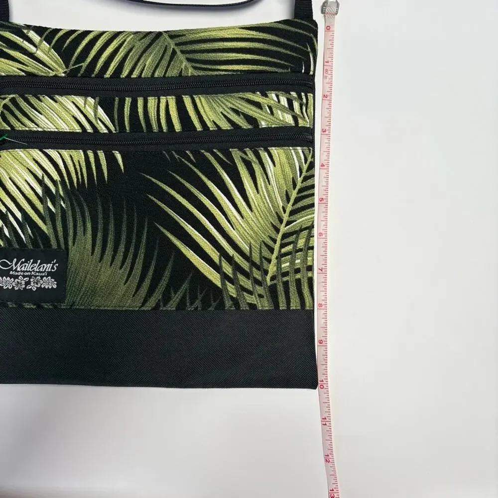 Mailelani's Kauai Elite Travel Bag Crossbody Purse Green Black Palm Print Hawaii